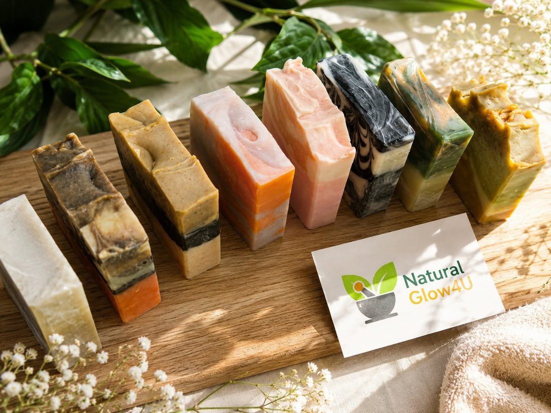NaturalGlow4U handmade soap bar lineup