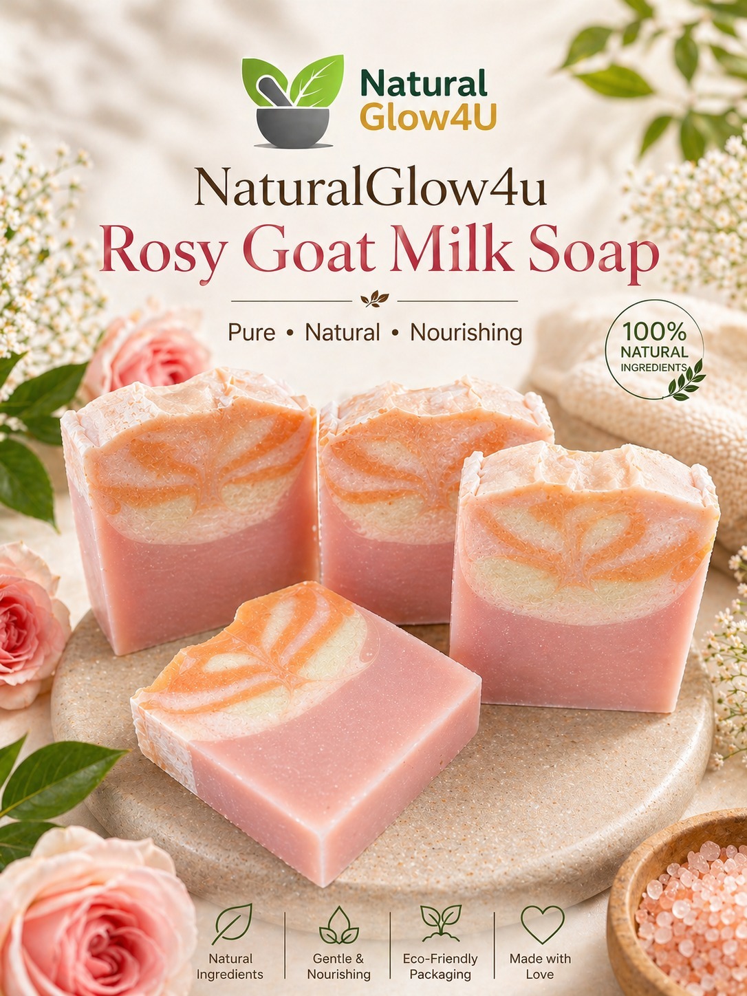 NaturalGlow4u Rosy Goat Milk Soap handmade soap Bangladesh