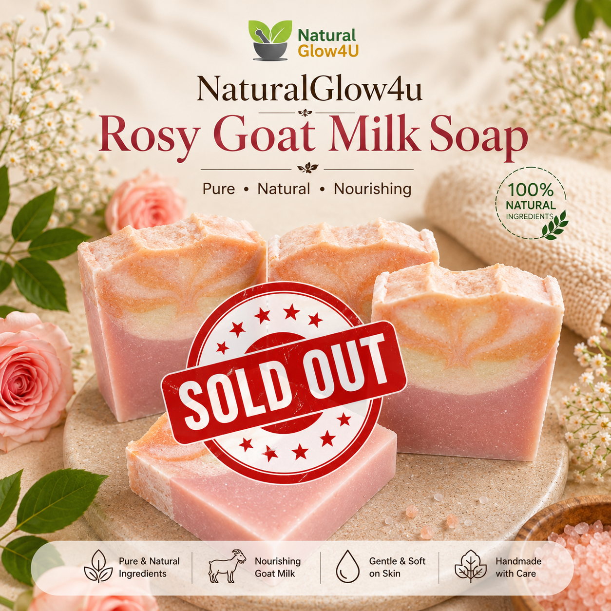 NaturalGlow4u Rosy Goat Milk Soap handmade soap Bangladesh